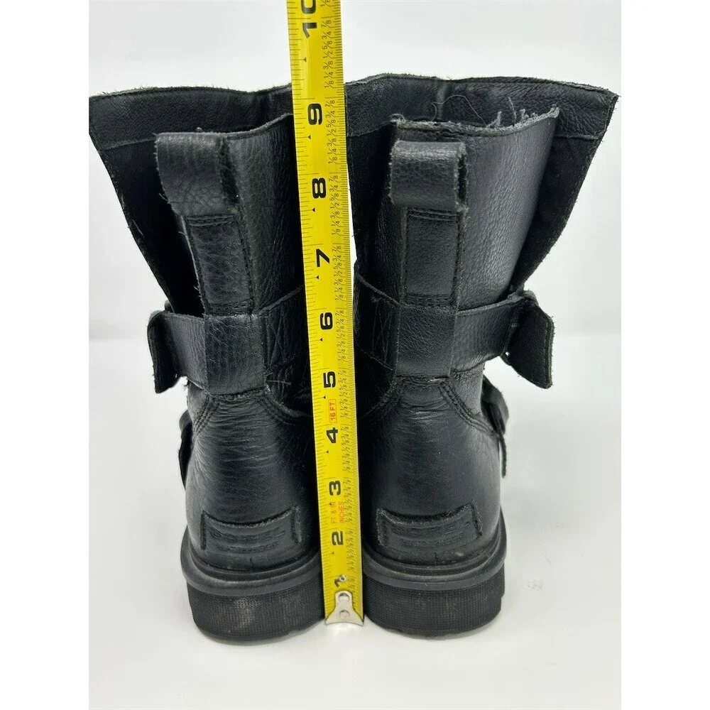 SOREL Phoenix Moto Women's Boots Black Mid-Calf Double Buckle Lug Sole Size 9